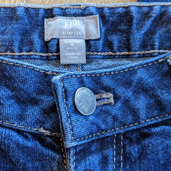 J Jill Petite Slim Leg Stretch Dark Wash Distressed Blue Jeans, Size 6 Petite - Picture 3 of 9